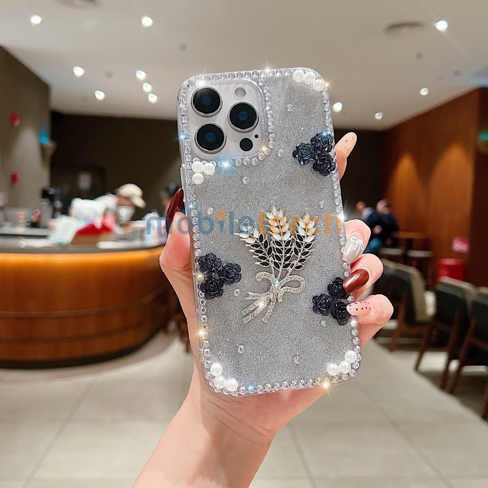 Diamond Leaves TPU (Soft) Handmade Bling Phone Case - iPhone 14 Pro Max