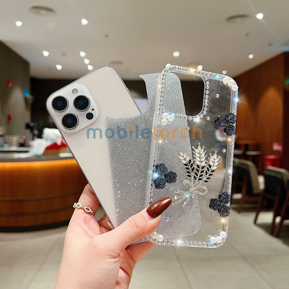 Diamond Leaves TPU (Soft) Handmade Bling Phone Case - iPhone 14 Pro Max