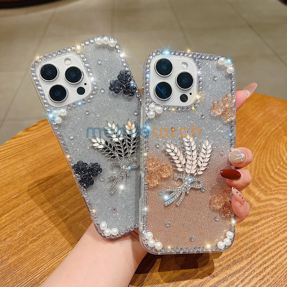 Diamond Leaves TPU (Soft) Handmade Bling Phone Case - iPhone 14 Pro Max