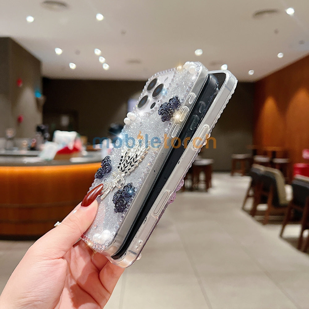 Diamond Leaves TPU (Soft) Handmade Bling Phone Case - iPhone 14 Pro Max