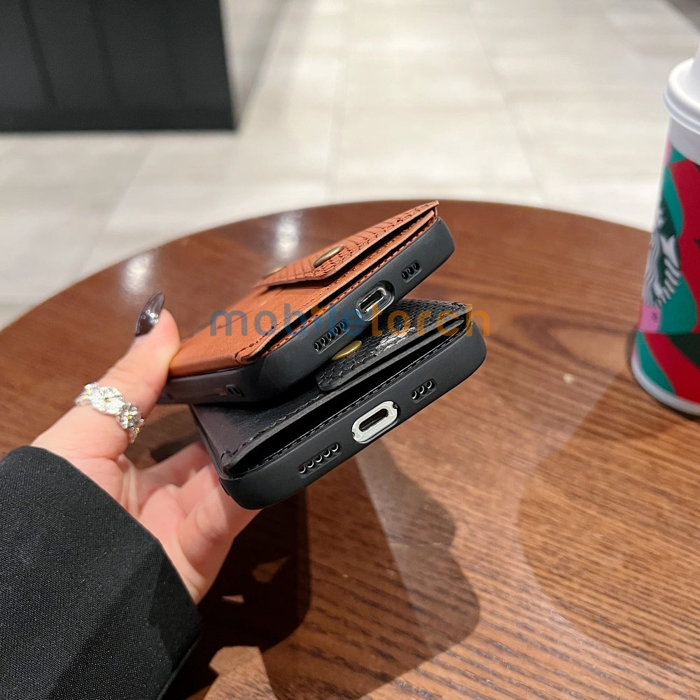 Double Buckle Magnetic Button Closer PU Leather Phone Case - Vivo Y16