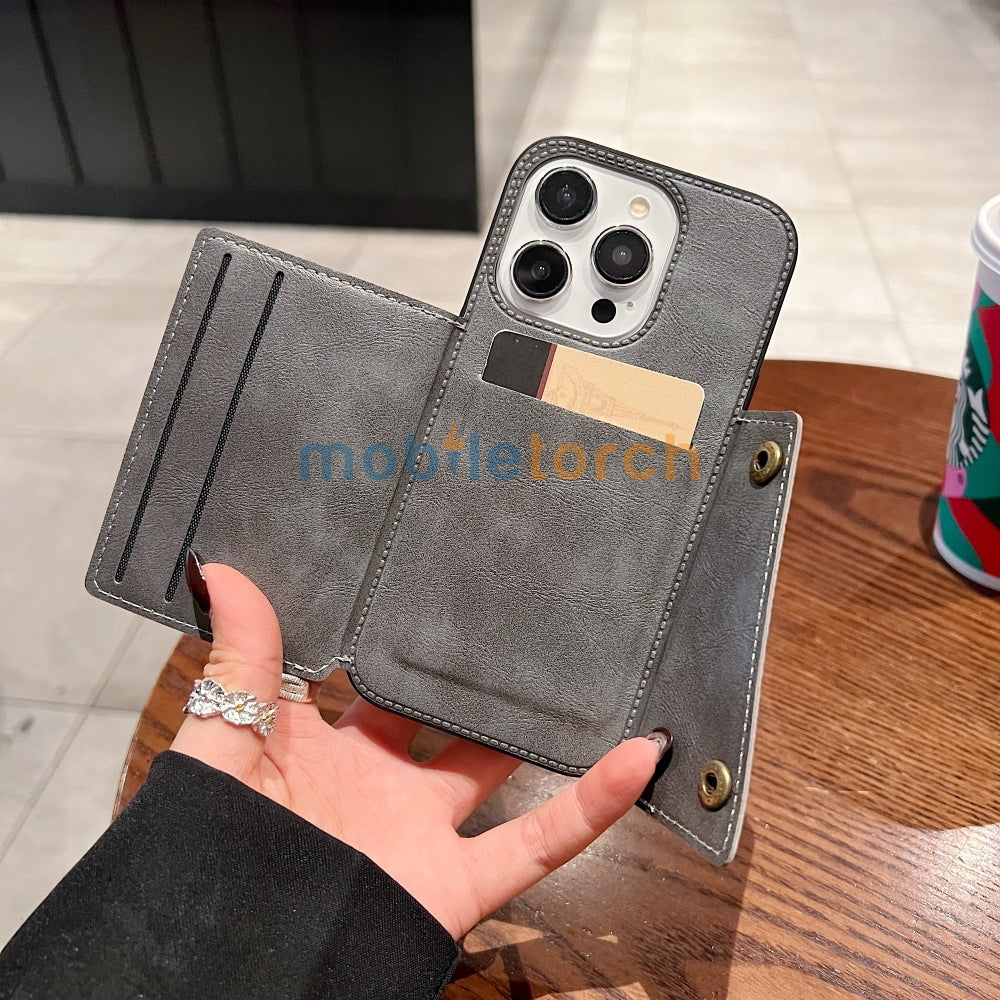 Double Buckle Magnetic Button Closer PU Leather Phone Case - Vivo Y16