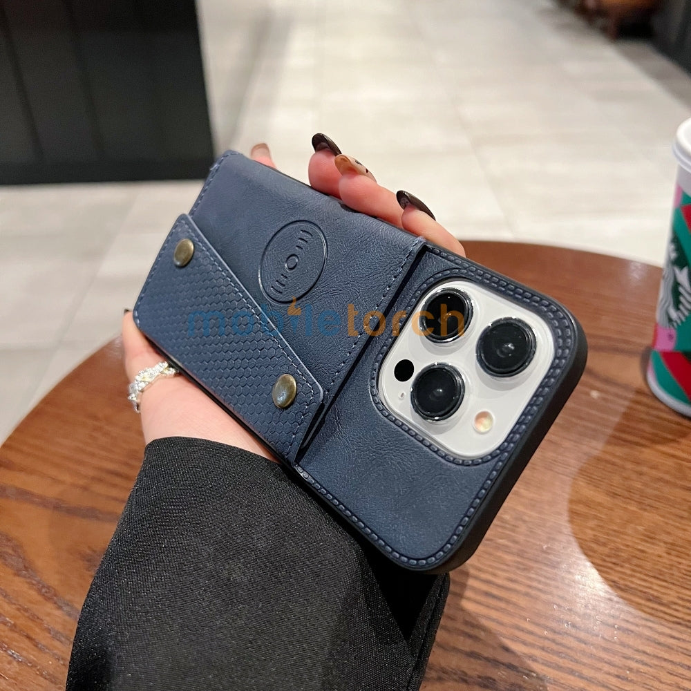 Double Buckle Magnetic Button Closer PU Leather Phone Case - Vivo Y16