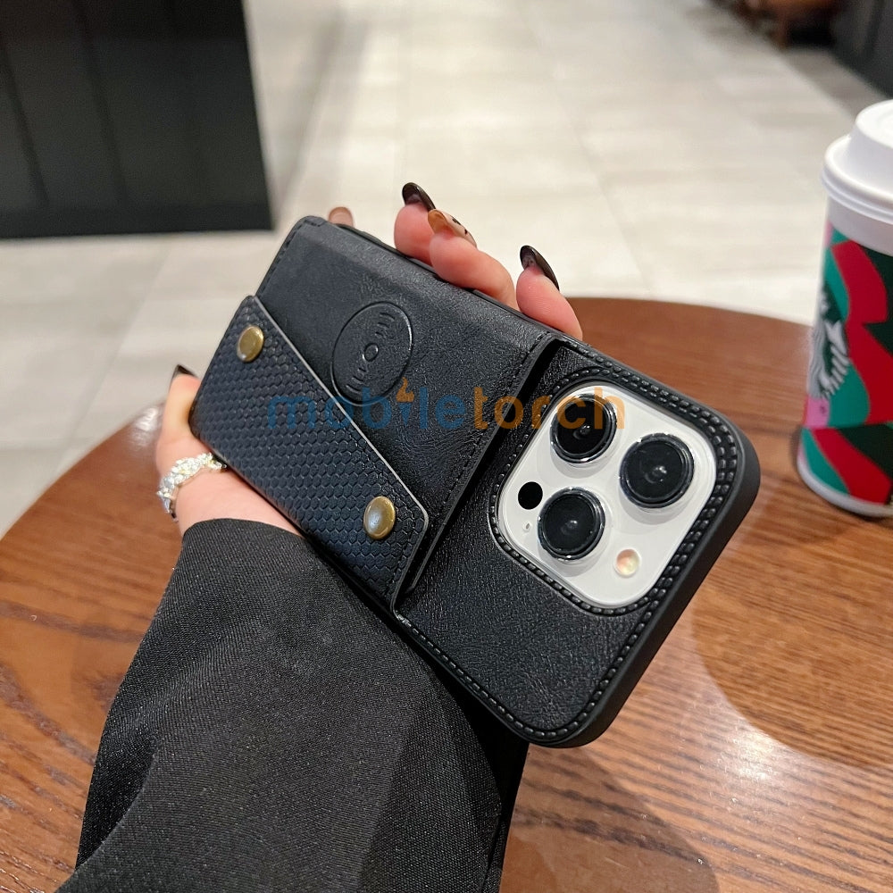 Double Buckle Magnetic Button Closer PU Leather Phone Case - Vivo Y16