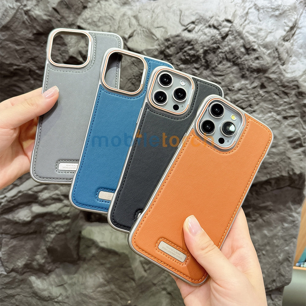 Electroplated Chrome PU Leather Phone Case - iPhone 16 Plus