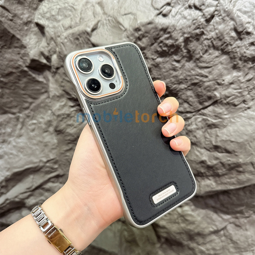 Electroplated Chrome PU Leather Phone Case - iPhone 16 Plus