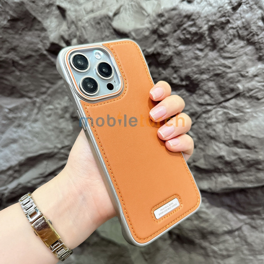 Electroplated Chrome PU Leather Phone Case - iPhone 16 Plus
