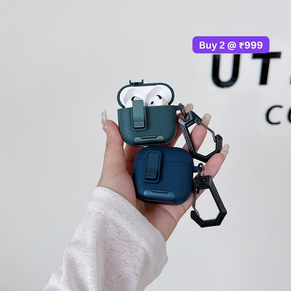 Fashion PU Leather Airpod Protective Case with Keychain Hook for Airpod Pro 2 | Airpod 4