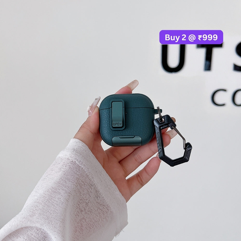 Fashion PU Leather Airpod Protective Case with Keychain Hook for Airpod Pro 2 | Airpod 4