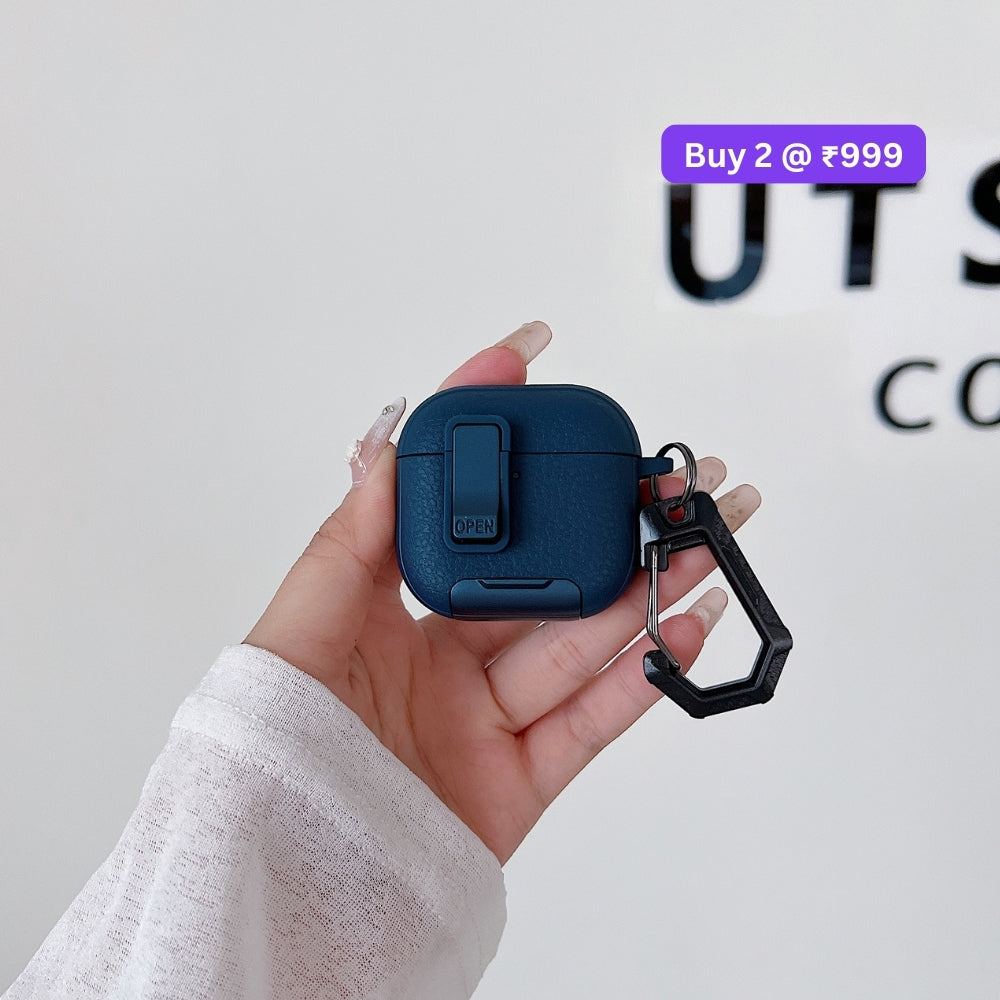 Fashion PU Leather Airpod Protective Case with Keychain Hook for Airpod Pro 2 | Airpod 4