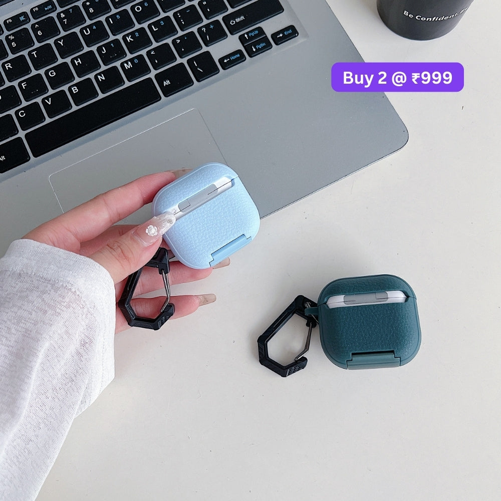 Fashion PU Leather Airpod Protective Case with Keychain Hook for Airpod Pro 2 | Airpod 4