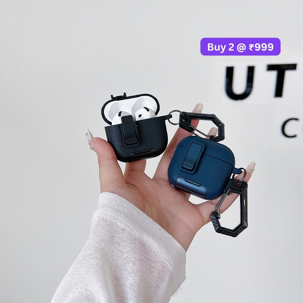 Fashion PU Leather Airpod Protective Case with Keychain Hook for Airpod Pro 2 | Airpod 4
