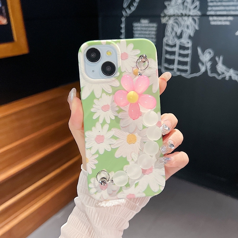 Flower Print Design Wrist Hand Strap Phone Case
