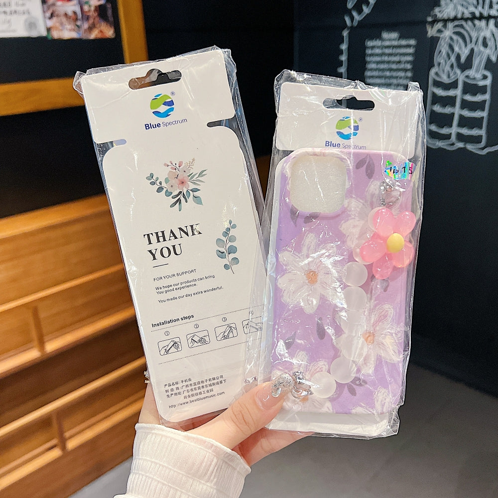 Flower Print Design Wrist Hand Strap Phone Case