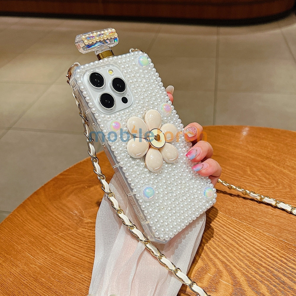 Flower Pearly Perfume Bottle Handmade Soft Phone Case - Samsung S24 Ultra