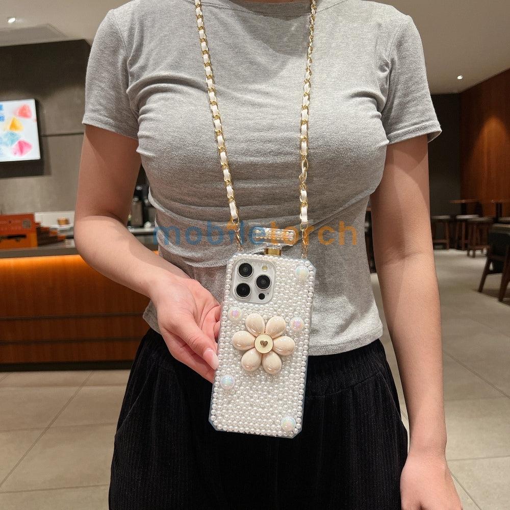 Flower Pearly Perfume Bottle Handmade Soft Phone Case - Samsung S24 Ultra