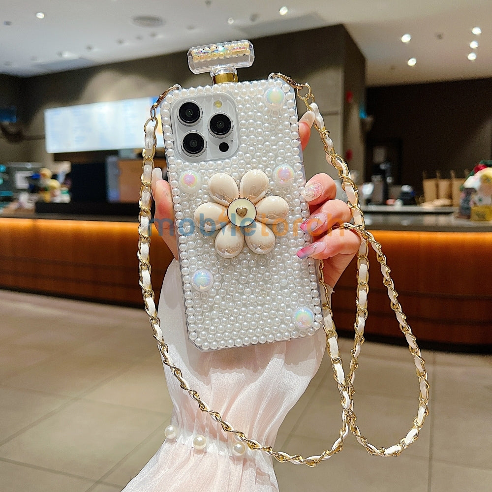 Flower Pearly Perfume Bottle Handmade Soft Phone Case - Samsung S24 Ultra
