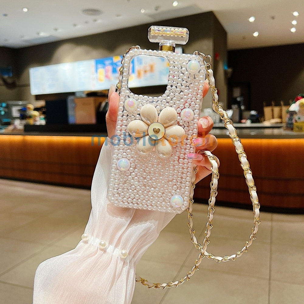 Flower Pearly Perfume Bottle Handmade Soft Phone Case - Samsung S24 Ultra