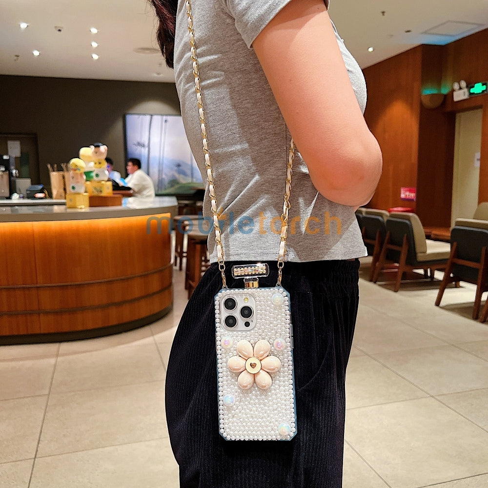 Flower Pearly Perfume Bottle Handmade Soft Phone Case - Samsung S24 Ultra
