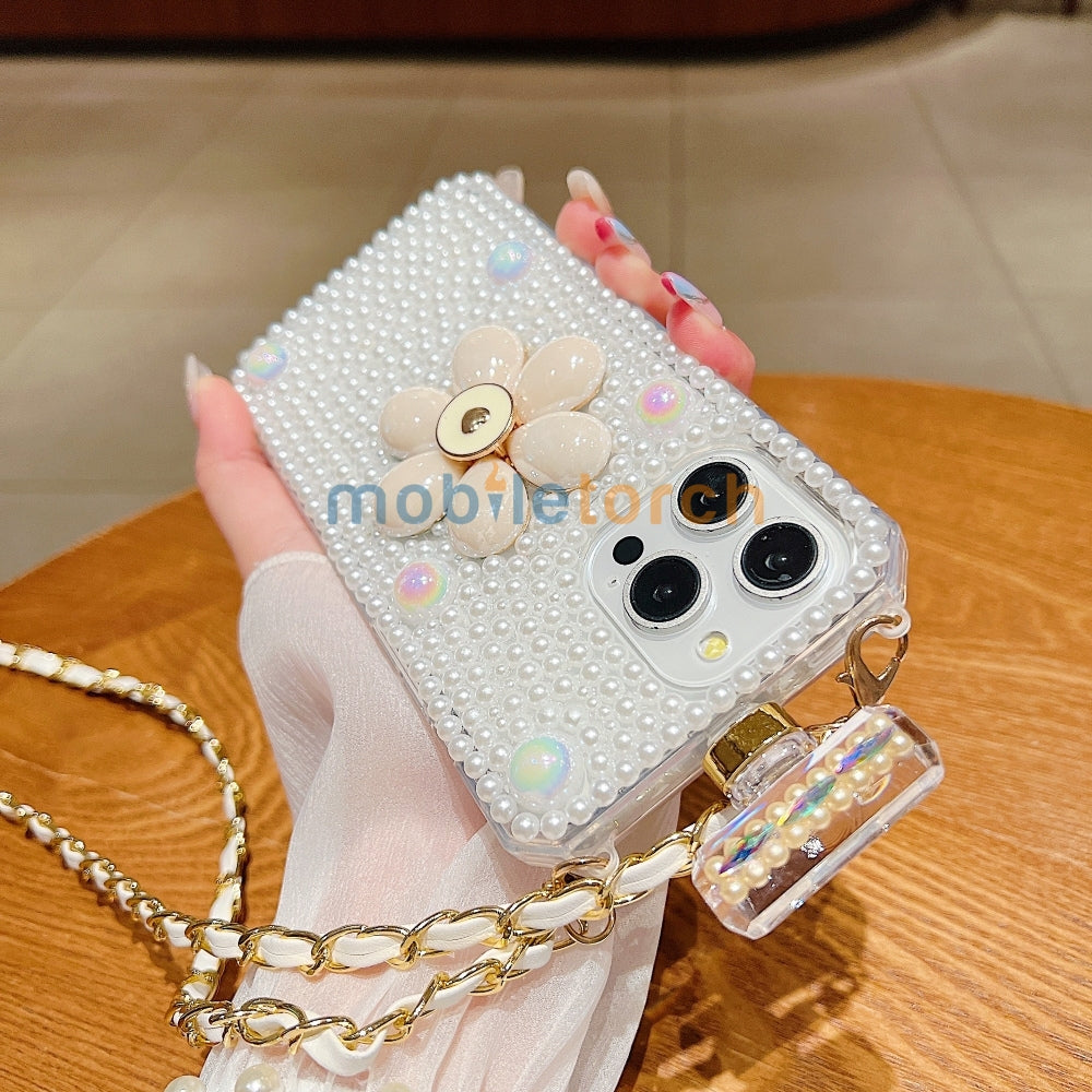 Flower Pearly Perfume Bottle Handmade Soft Phone Case - Samsung S24 Ultra