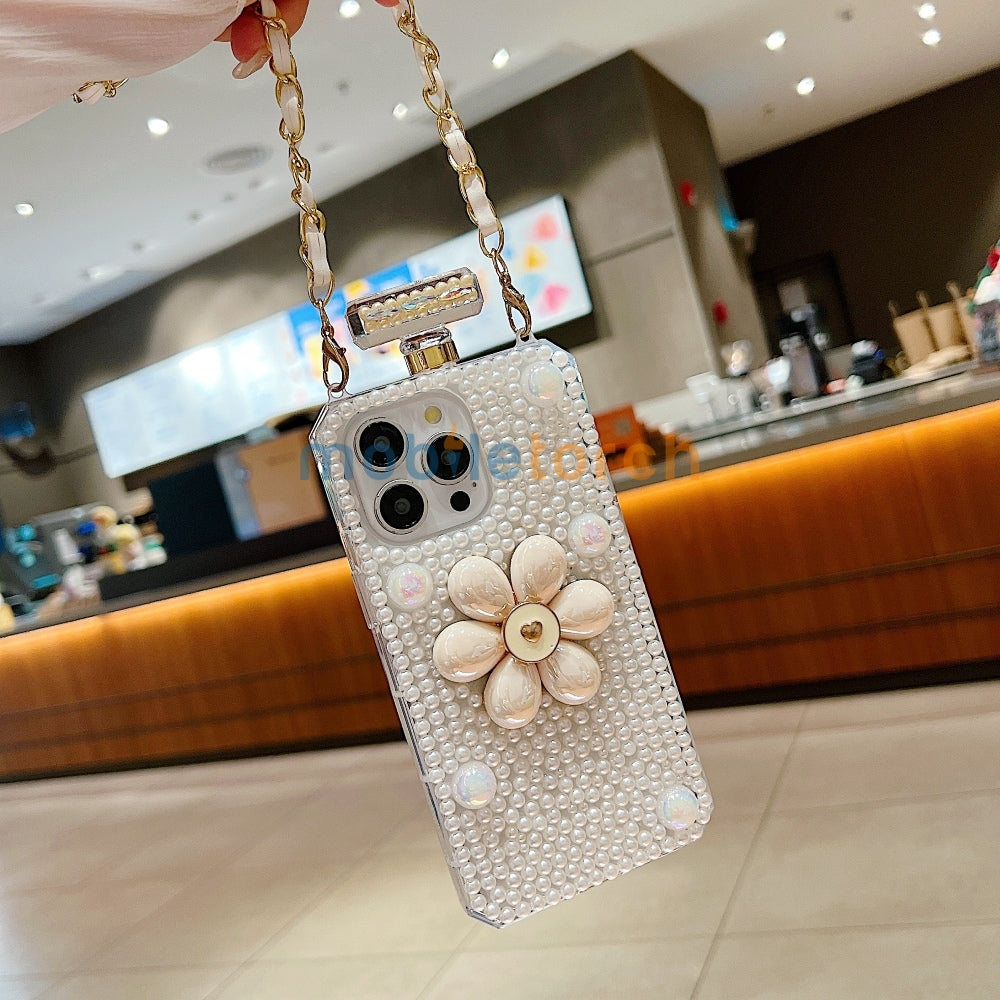 Flower Pearly Perfume Bottle Handmade Soft Phone Case - Samsung S24 Ultra