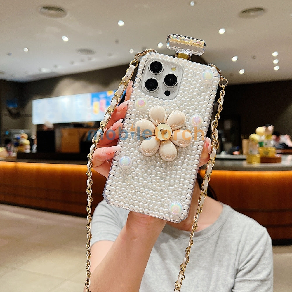 Flower Pearly Perfume Bottle Handmade Soft Phone Case - Samsung S24 Ultra