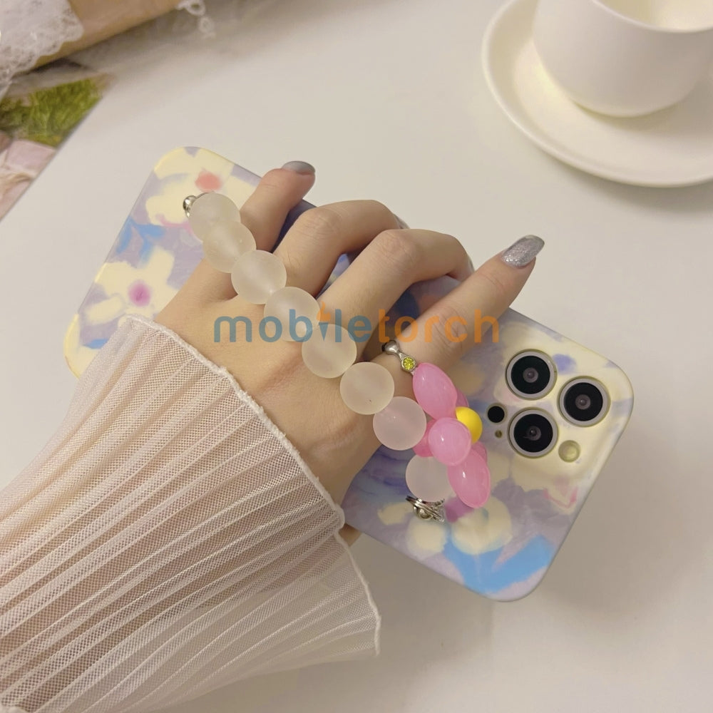 Flower Print Design Wrist Hand Strap TPU Soft Case - iPhone 14 Pro