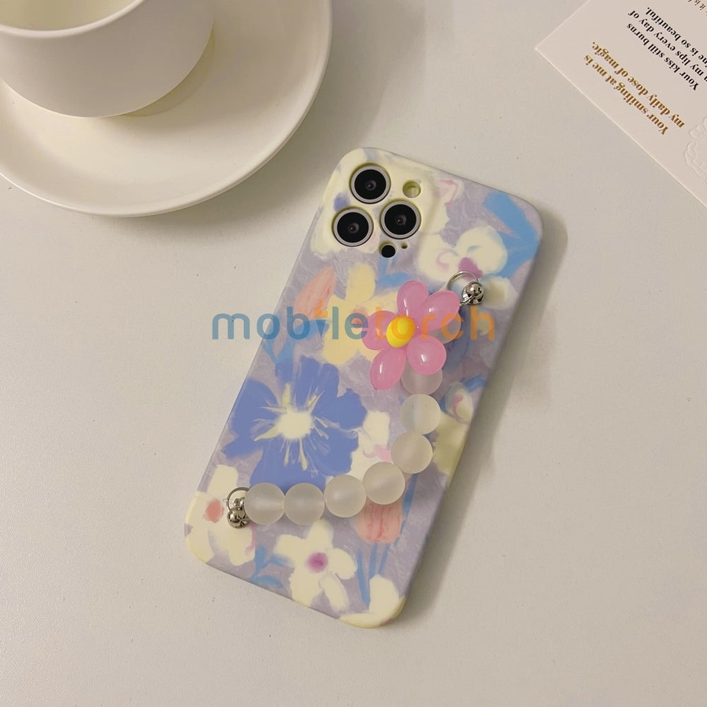 Flower Print Design Wrist Hand Strap TPU Soft Case - iPhone 14 Pro