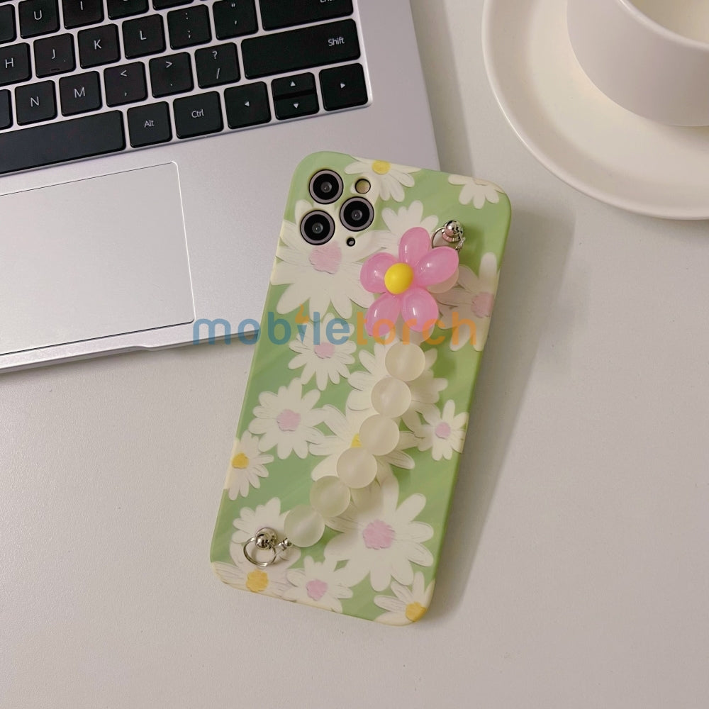 Flower Print Design Wrist Hand Strap TPU Soft Case - iPhone 14 Pro