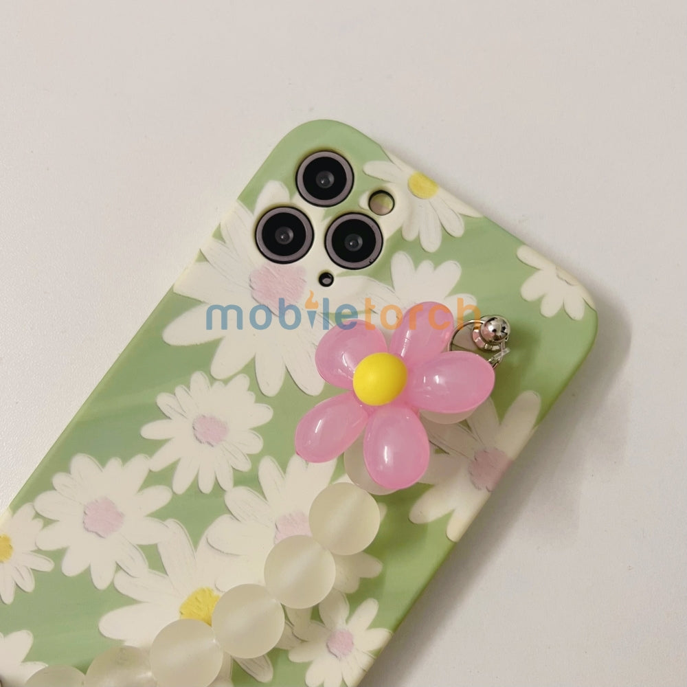 Flower Print Design Wrist Hand Strap TPU Soft Case - iPhone 14 Pro