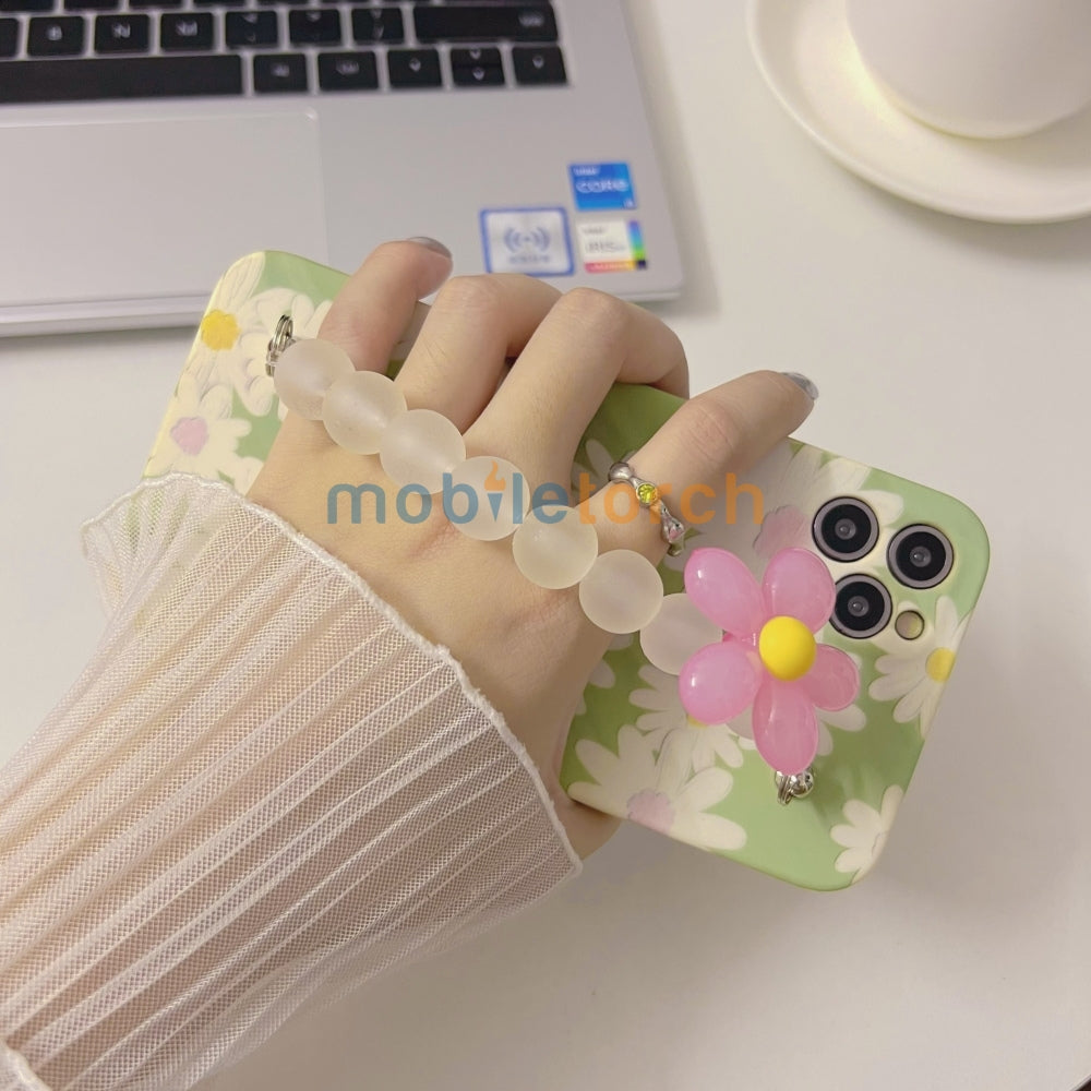 Flower Print Design Wrist Hand Strap TPU Soft Case - iPhone 14 Pro