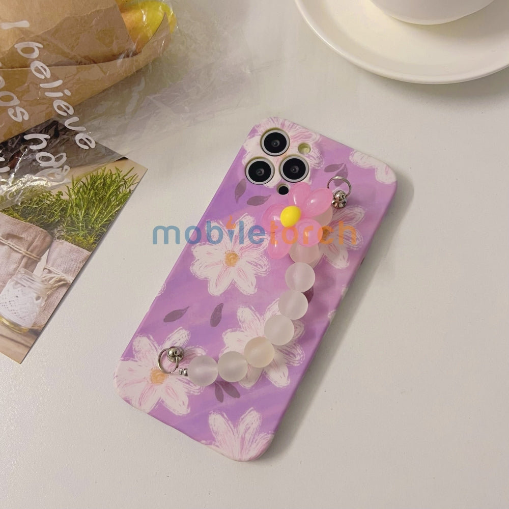 Flower Print Design Wrist Hand Strap TPU Soft Case - iPhone 14 Pro