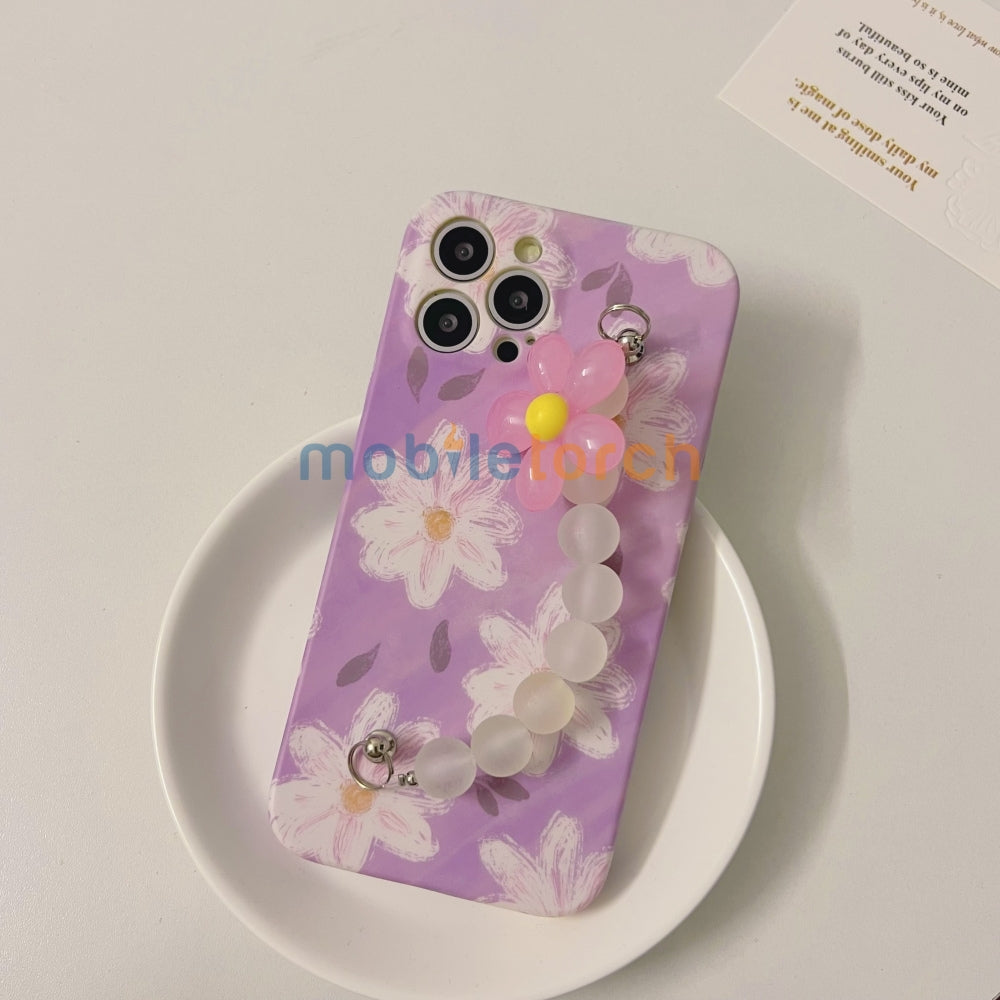 Flower Print Design Wrist Hand Strap TPU Soft Case - iPhone 14 Pro