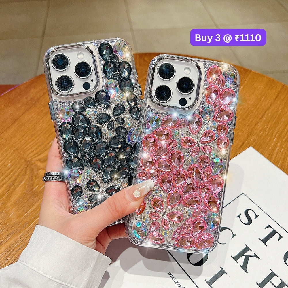 Full Covered Diamond and Butterfly Charm TPU (Soft) Phone Case | Mobile Cover - iPhone 13