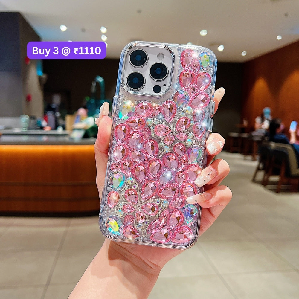 Full Covered Diamond and Butterfly Charm TPU (Soft) Phone Case | Mobile Cover - iPhone 13
