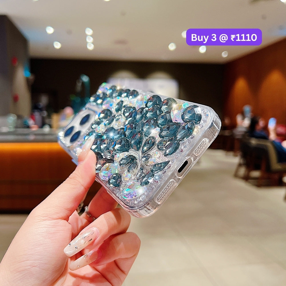 Full Covered Diamond and Butterfly Charm TPU (Soft) Phone Case | Mobile Cover - iPhone 13