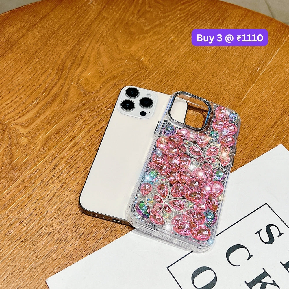 Full Covered Diamond and Butterfly Charm TPU (Soft) Phone Case | Mobile Cover - iPhone 13