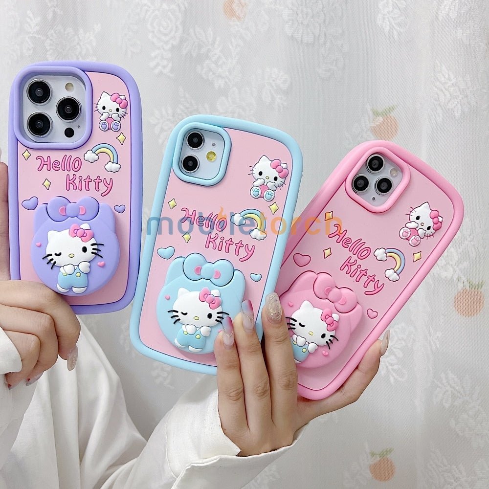 Full Protective Bow Cat Doll Flip Mirror Phone Case iPhone 15 Pro Max