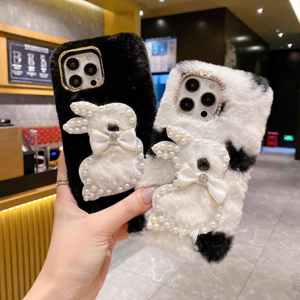 Fluffy Furry Pearl Anti-Fall Rabbit Pattern Case - Vivo Y36