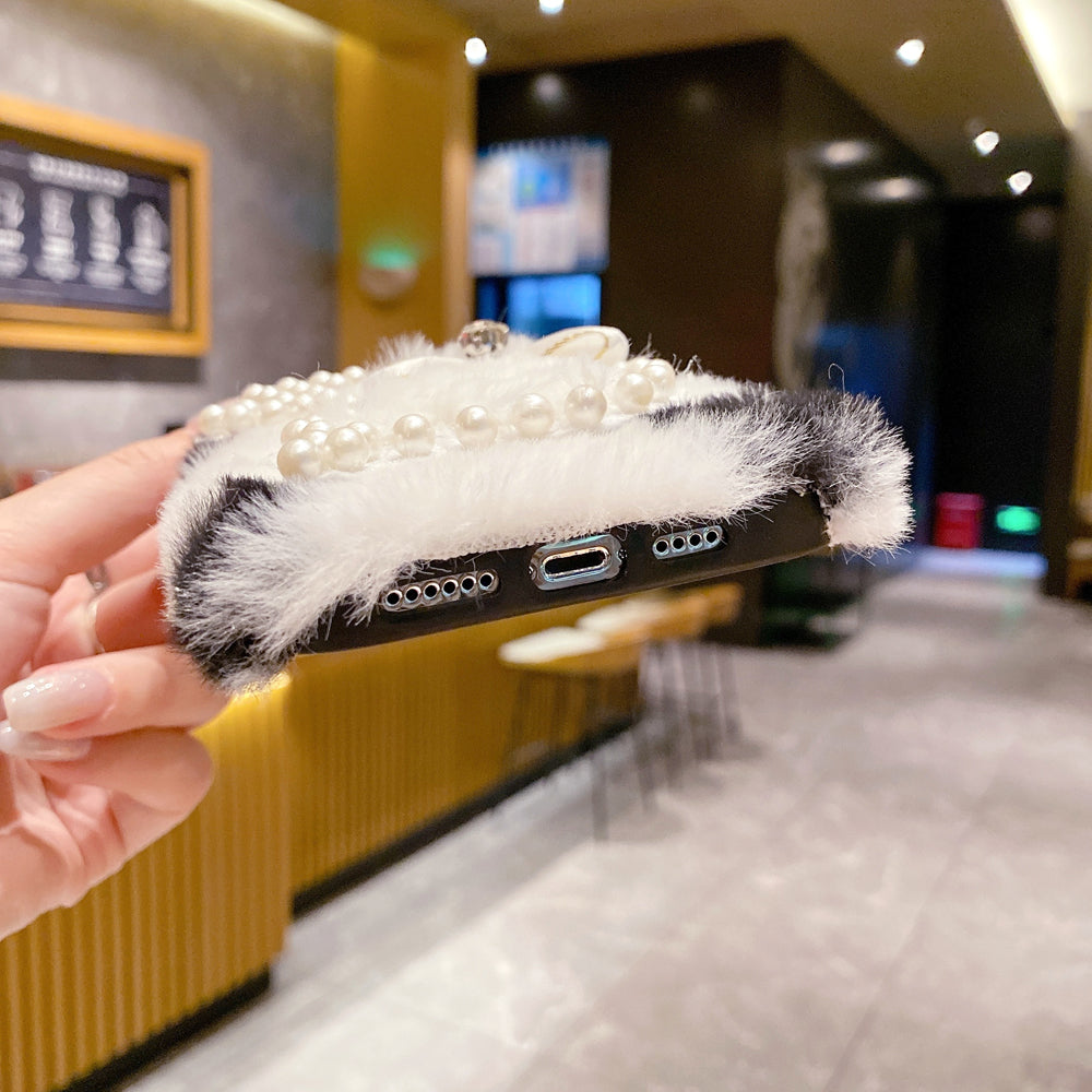 Fluffy Furry Pearl Anti-Fall Rabbit Pattern Case - Vivo Y36