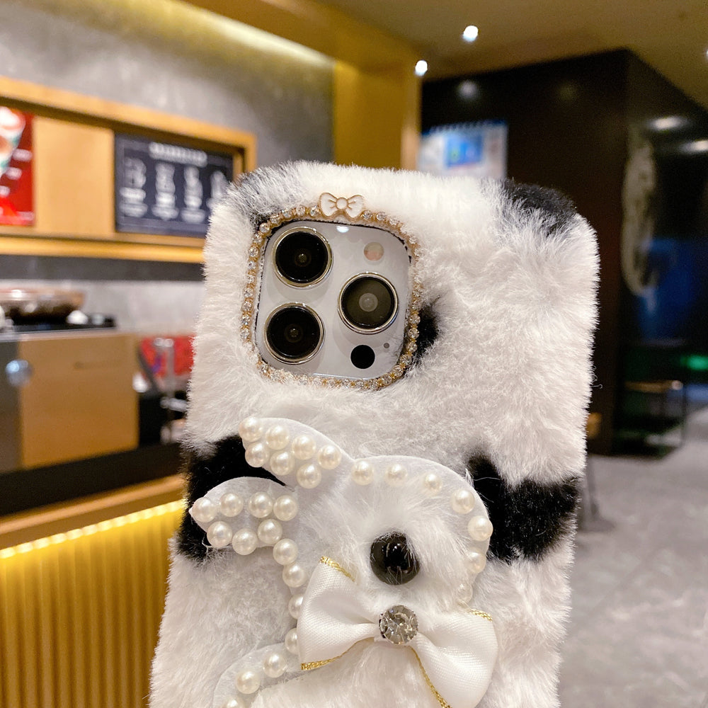 Fluffy Furry Pearl Anti-Fall Rabbit Pattern Case