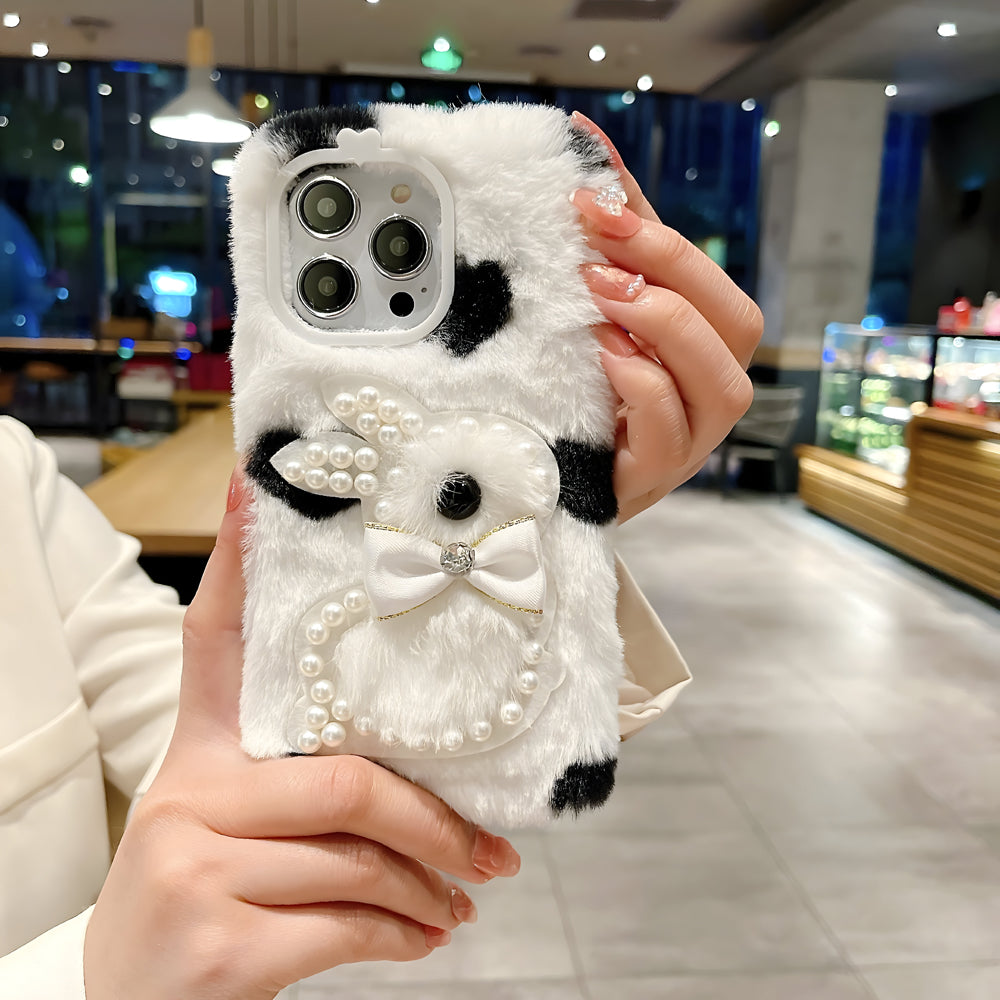 Fluffy Furry Pearl Anti-Fall Rabbit Pattern Case - Vivo Y36