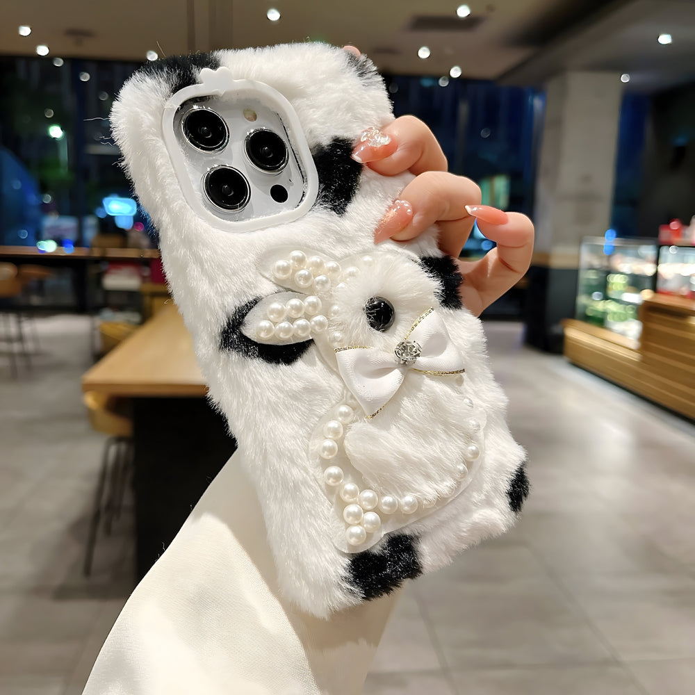 Fluffy Furry Pearl Anti-Fall Rabbit Pattern Case - Vivo Y36