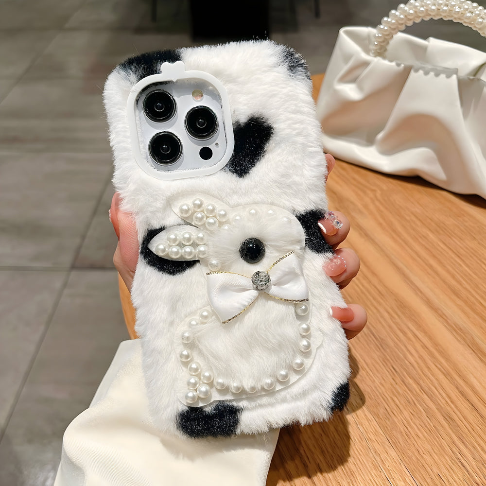 Fluffy Furry Pearl Anti-Fall Rabbit Pattern Case - Vivo Y36