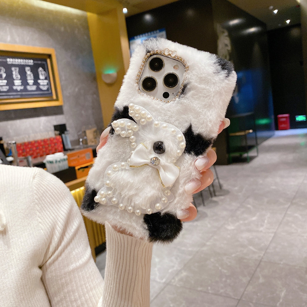 Fluffy Furry Pearl Anti-Fall Rabbit Pattern Case