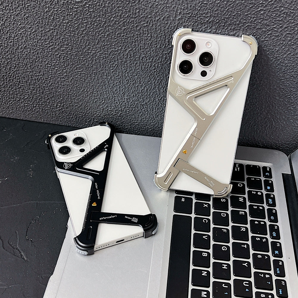 Geometric Metal Phone Case with Bracket Stand - iPhone 14 Plus