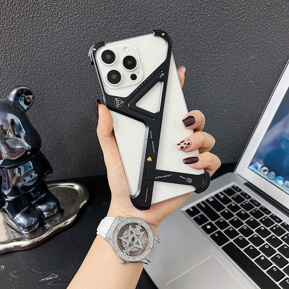 Geometric Metal Phone Case with Bracket Stand - iPhone 14 Plus