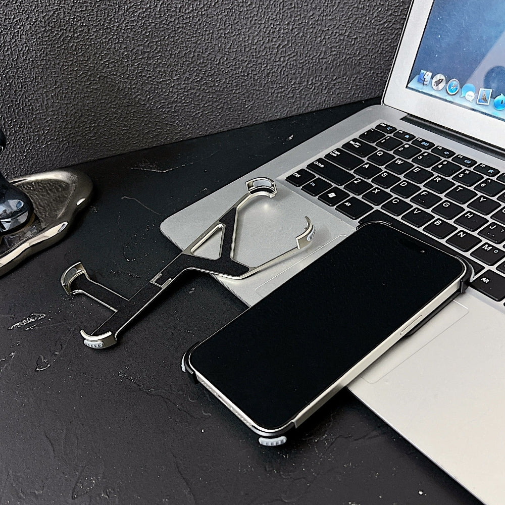Geometric Metal Phone Case with Bracket Stand - iPhone 14 Plus