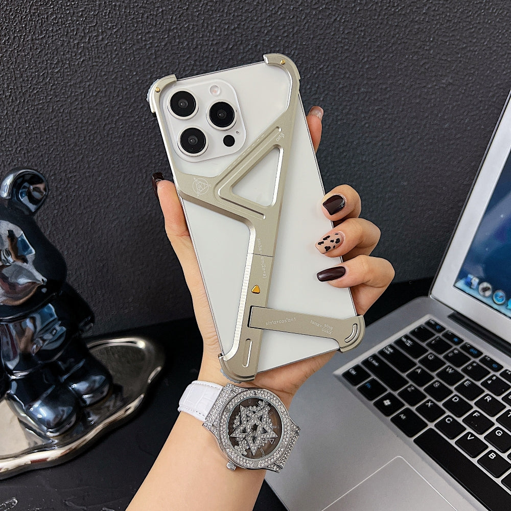 Geometric Metal Phone Case with Bracket Stand - iPhone 14 Plus