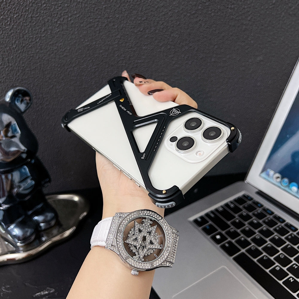 Geometric Metal Phone Case with Bracket Stand - iPhone 14 Plus